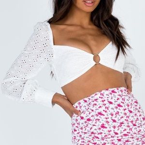 Princess Polly White Eyelet Ring-Front Crop Top